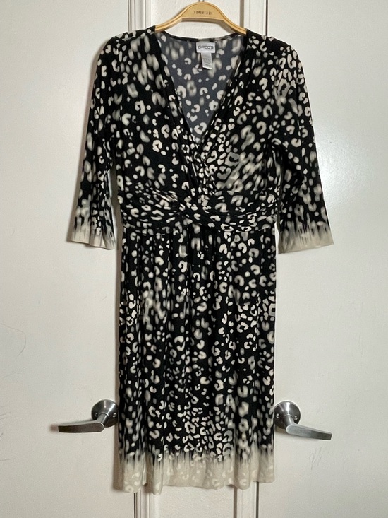 Chico's Dresses & Skirts - Chico’s Wrap Dress Size 1 Animal Print Leopard Black Gray Ivory